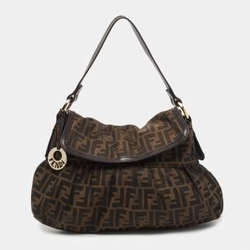Pre Owned Fendi Brown Zucca Canvas and Leather Chef Shoulder Bag