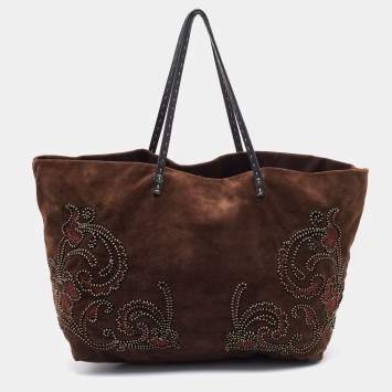 Pre Owned Fendi Dark Brown Suede and Leather Vintage Tote