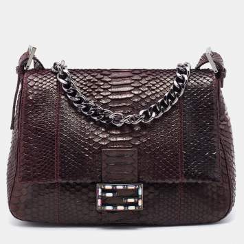 مملوكة مسبقًا Fendi Burgundy Python Leather Mama Forever Shoulder Bag