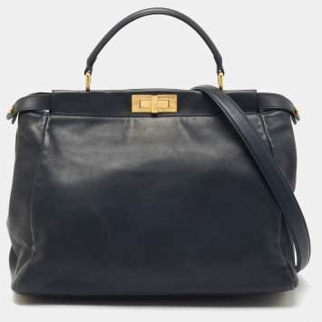 مملوكة مسبقًا Fendi Dark Blue Leather Large Peekaboo Top Handle Bag