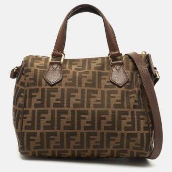 Pre Owned Fendi Tobacco Zucca Canvas and Leather Satchel 