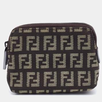 Pre Owned Fendi Beige/Brown Zucchino Canvas Zip Pouch