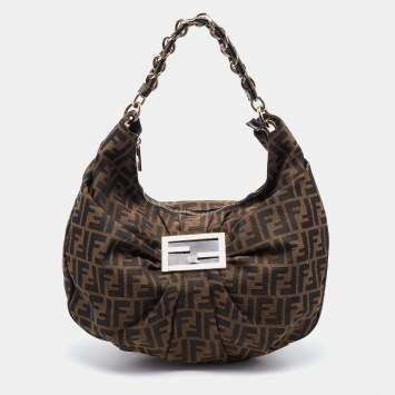 Pre Owned Fendi Brown Zucca Canvas and Patent Leather Mia Hobo