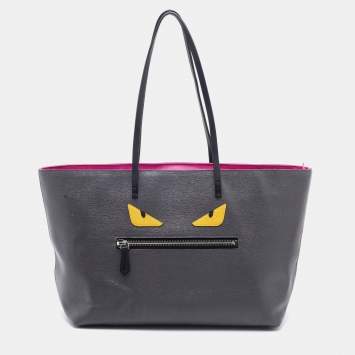 Pre Owned Fendi Grey/Fuchsia Leather Monster Roll Tote