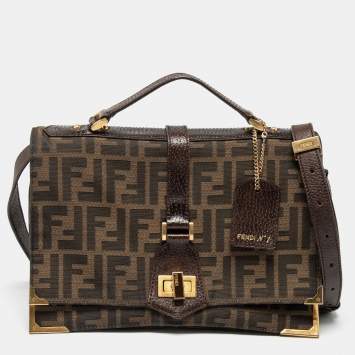 Pre Owned Fendi Tobacco Zucca Canvas and Leather Classico No. 1 Top Handle Bag