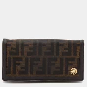 Pre Owned Fendi Tobacco Zucca Canvas and Leather Flap Continental Wallet