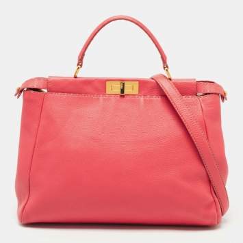 Pre Owned Fendi Coral Selleria Leather Large Peekaboo Top Handle Bag