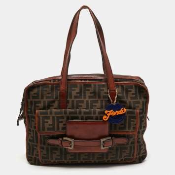 Pre Owned Fendi Brown/Tobacco Zucca Canvas Pocket Laptop Bag
