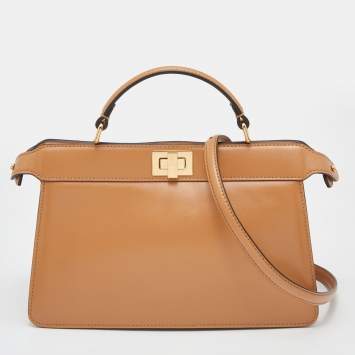 مملوكة مسبقًا Fendi Brown Leather Peekaboo ISeeU East West Top Handle Bag