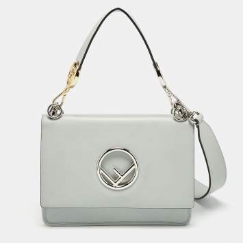 Pre Owned Fendi Grey Leather Kan I F Logo Shoulder Bag