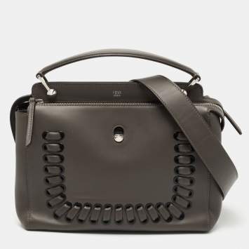 Pre Owned Fendi Dark Grey Leather Dotcom Top Handle Bag