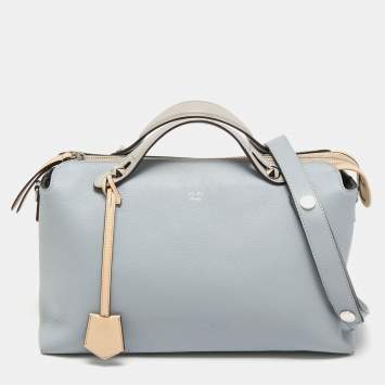 Pre Owned Fendi Light Blue Leather Large By The Way Boston Bag