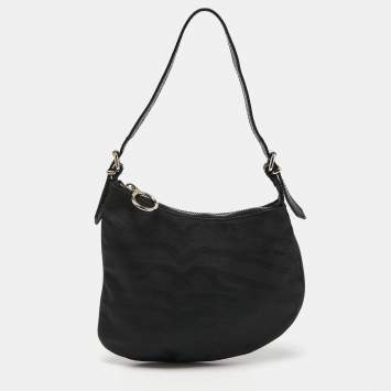 Pre Owned Fendi Black Canvas and Leather Oyster Hobo