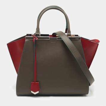 Pre Owned Fendi Grey/Red Leather Medium 3Jours Tote