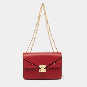 Pre Owned Fendi Red Leather Monster Eyes Chain Bag