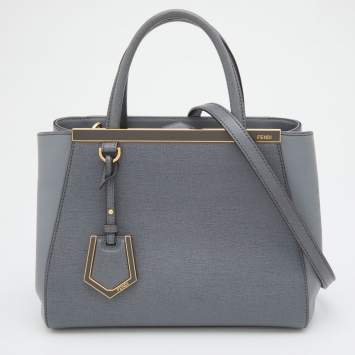 Pre Owned Fendi Light Grey Leather Small 2Jours Tote