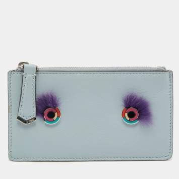 Pre Owned Fendi Light Blue Leather Monster Card Holder