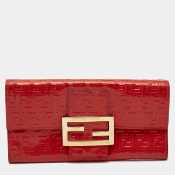 Pre Owned Fendi Orange Zucchino Patent Leather Mia Flap Continental Wallet