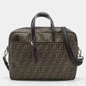 Pre Owned Fendi Tobacco Zucca Coated Canvas Laptop Bag