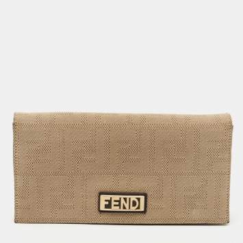 Pre Owned Fendi Beige Zucca Canvas Flap Continental Wallet