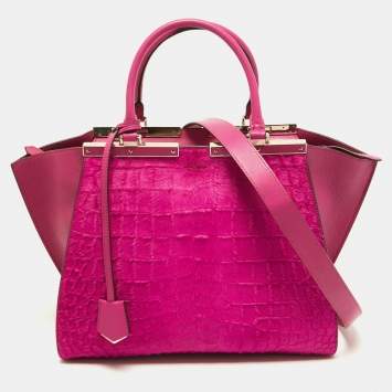 Pre Owned Fendi Fuchsia Leather and Calf Hair 3Jours Tote