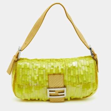 Pre Owned Fendi Yellow Sequins, Beads and Python Baguette Bag