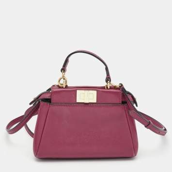 Pre Owned Fendi Fuchsia Leather Micro Peekaboo Crossbody Bag