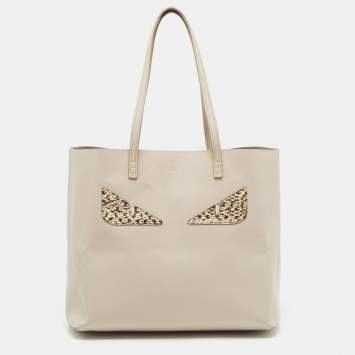 Pre Owned Fendi Light Beige Leather and Python Detail Monster Roll Tote