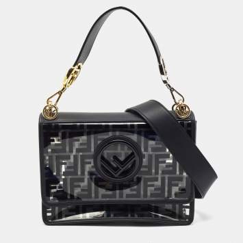 Pre Owned Fendi Black/Clear FF PVC and Leather Kan I F Shoulder Bag