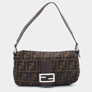 Pre Owned Fendi Tobacco Zucca Canvas and Leather Baguette Bag
