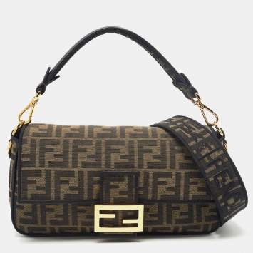 Pre Owned Fendi Tobacco Zucca Canvas Baguette Flap Top Handle Bag
