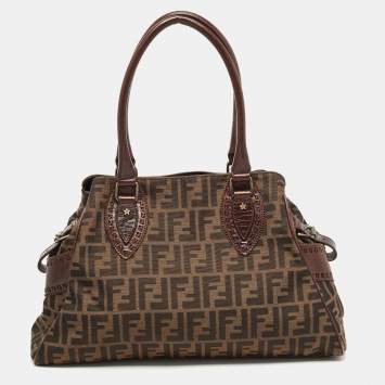 Pre Owned Fendi Tobacco Zucca Canvas and Leather Chef De Jour Bag
