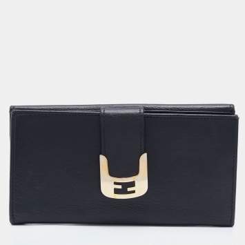 Pre Owned Fendi Black Leather Flap Continental Wallet