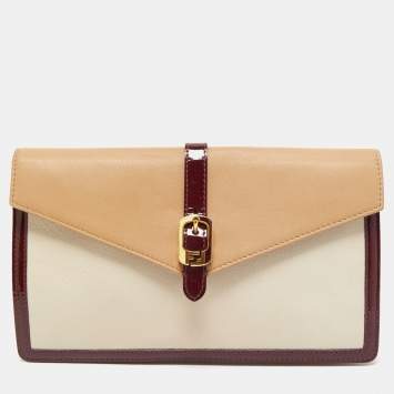Pre Owned Fendi Tricolor Leather and Patent Leather Trim Fendista Envelope Clutch