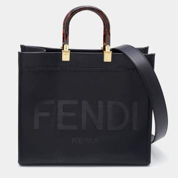 Pre Owned Fendi Black Leather Medium Sunshine Shopper Tote