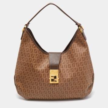 Pre Owned Fendi Brown Zucchino Coated Canvas Hobo