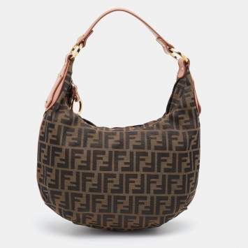 Pre Owned Fendi Tobacco/Pink Zucca Canvas and Leather Medium Chef Hobo