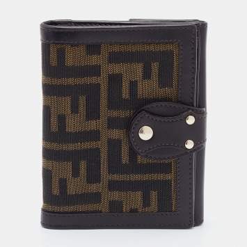Pre Owned Fendi Tobacco Zucca Canvas and Leather Compact Wallet