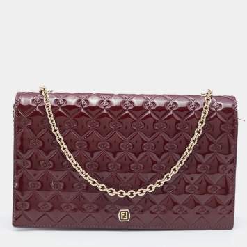 Pre Owned Fendi Burgundy Patent Leather Fendilicious Wallet on Chain