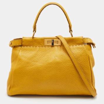 مملوكة مسبقًا Fendi Yellow Selleria Leather Medium Peekaboo Top Handle Bag