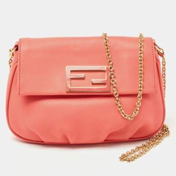 Pre Owned Fendi Coral Orange Leather Mia Shoulder Bag