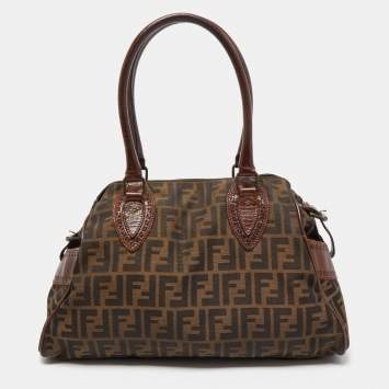 Pre Owned Fendi Tobacco Zucca Canvas and Leather Medium Chef De Jour Tote