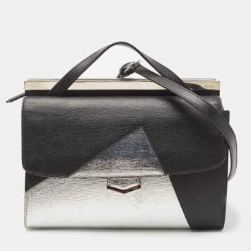 Pre Owned Fendi Black/Silver Textured Leather Small Demi Jour Top Handle Bag