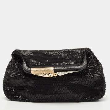 Pre Owned Fendi Black Beaded and Lizard Borderline Clutch
