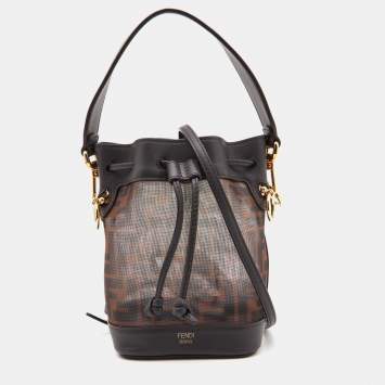 Pre Owned Fendi Tobacco Zucca  Mesh and Leather Mini Mon Tresor Bucket Bag