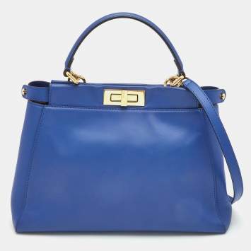 مملوكة مسبقًا Fendi Blue Leather Medium Peekaboo Top Handle Bag