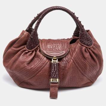 Pre Owned Fendi Two Tone Brown Pebbled Leather Spy Bag