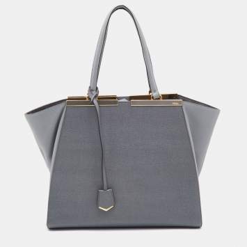 Pre Owned Fendi Two Tone Grey Leather Large 3Jours Tote