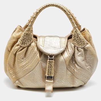 Pre Owned Fendi Gold Holographic Textured Leather Spy Bag