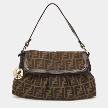 Pre Owned Fendi Tobacco Zucca Canvas and Leather Chef Flap Shoulder Bag